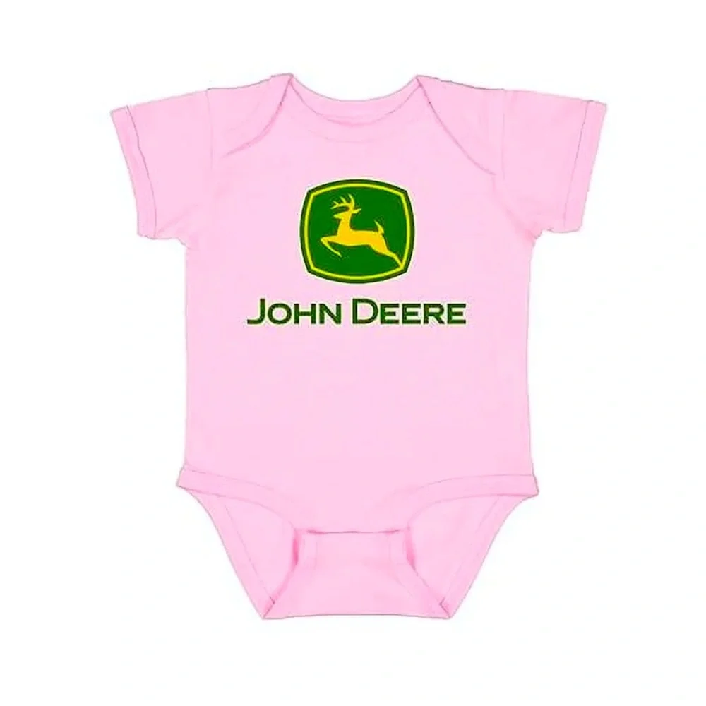 John Deere Pink Short Sleeve Cotton Bodysuit Baby Girl Size 6-9M